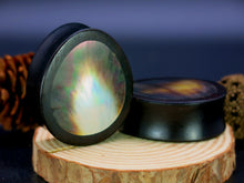 Load image into Gallery viewer, Dark Raintree Oval Teardrop Plugs with Black Pearl Shell