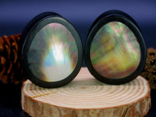 Load image into Gallery viewer, Dark Raintree Oval Teardrop Plugs with Black Pearl Shell