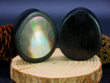 Load image into Gallery viewer, Dark Raintree Oval Teardrop Plugs with Black Pearl Shell