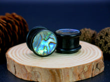 Load image into Gallery viewer, Dark Raintree Top Hat Plugs with Abalone Shell