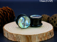 Load image into Gallery viewer, Dark Raintree Top Hat Plugs with Abalone Shell