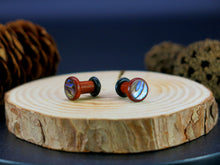 Load image into Gallery viewer, Precision Small Gauge Blood Wood Single Flare Plugs with Abalone Shell