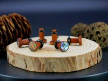 Load image into Gallery viewer, Precision Small Gauge Fijian Mahogany Single Flare Plugs with Abalone Shell