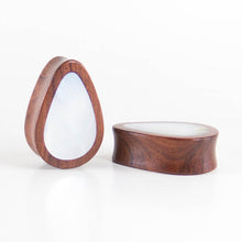 Load image into Gallery viewer, Red Wood Double Flared Teardrop Plugs with Mother of Pearl Inlay