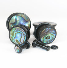 Load image into Gallery viewer, Dark Raintree Top Hat Plugs with Abalone Shell