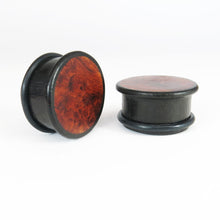 Load image into Gallery viewer, Dark Raintree Top Hat Plugs with Burl Walnut