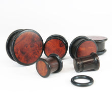 Load image into Gallery viewer, Dark Raintree Top Hat Plugs with Burl Walnut