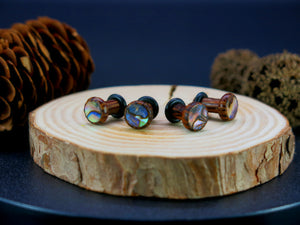 Precision Small Gauge Coconut Palm Single Flare Plugs with Abalone Shell