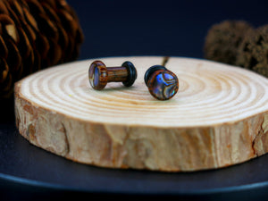 Precision Small Gauge Coconut Palm Single Flare Plugs with Abalone Shell