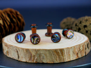 Precision Small Gauge Blood Wood Single Flare Plugs with Abalone Shell