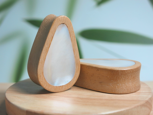Hevea Wood Tall Teardrop Plugs with Mother of Pearl Shell