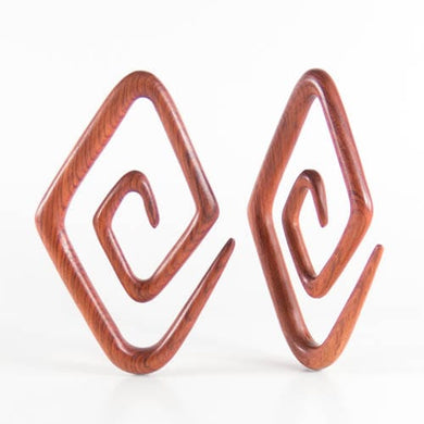 Red Wood , Diamond Spiral Earrings 