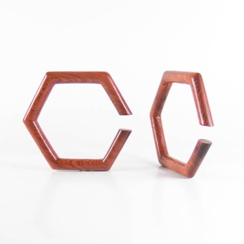 Red Wood Hexagonal Hoop Earrings