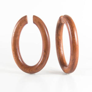 Red Wood Oval Hoops Earring