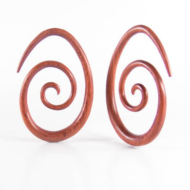 Red Wood , Oval Spiral Earrings