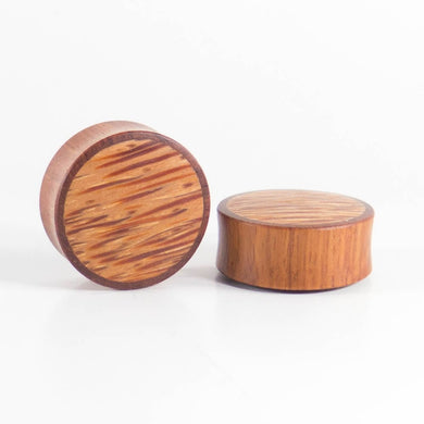 Red Wood Double Flared Plugs with Coconut Palm Inlay
