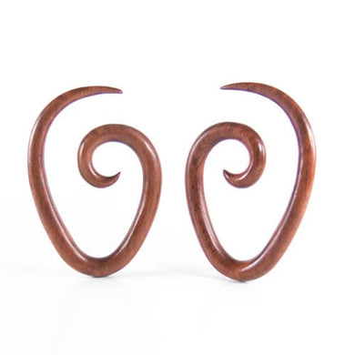 Red Wood , Teardrop Spiral Earrings