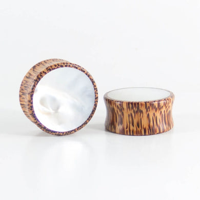 Coconut Palm Double Flared Plugs with Mother of Pearl Inlay