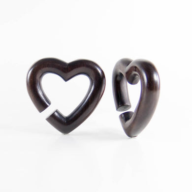 Black Wood Heart-Shaped, Hoop Earrings