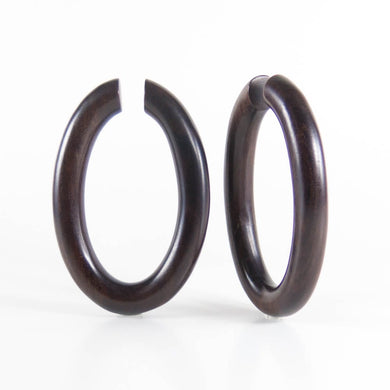 Black Wood Oval Hoops Earring