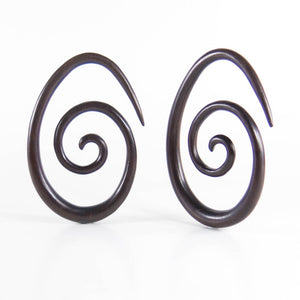 Black Wood, Oval Spiral Earrings