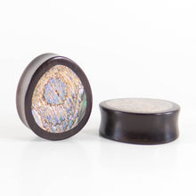 Load image into Gallery viewer, Black Wood Double Flared Oval Plugs with Abalone Shell Inlay
