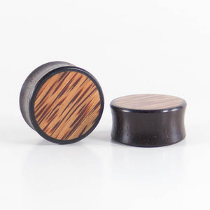 Black Wood Double Flared Plugs with Coconut Palm Inlay