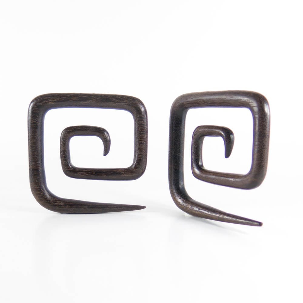 Black Wood, Square Spiral Earrings