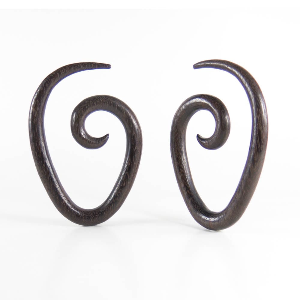 Black Wood, Teardrop Spiral Earrings