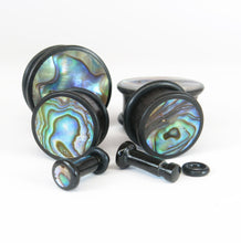 Load image into Gallery viewer, Dark Raintree Top Hat Plugs with Abalone Shell