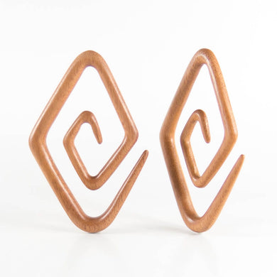 Bronze Wood , Diamond Spiral Earrings 