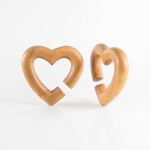 Bronze Wood Heart-Shaped, Hoop Earrings