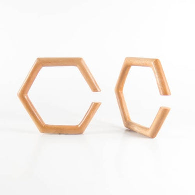 Bronze Wood Hexagonal Hoop Earrings