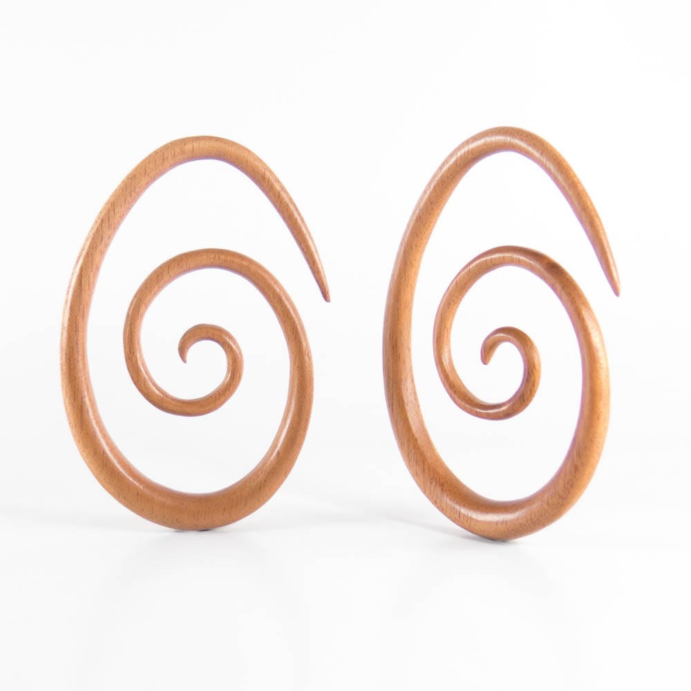Bronze Wood , Oval Spiral Earrings