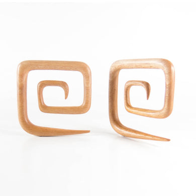 Bronze Wood , Square Spiral Earrings