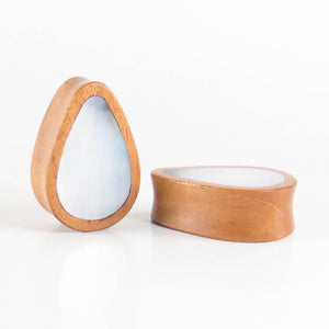 Bronze Wood Double Flared Teardrop Plugs with Mother of Pearl Inlay
