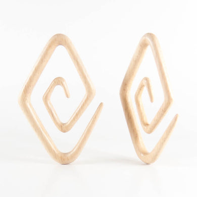 Hevea Wood , Diamond Spiral Earrings 
