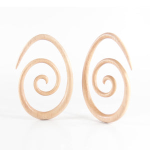 White Wood , Oval Spiral Earrings