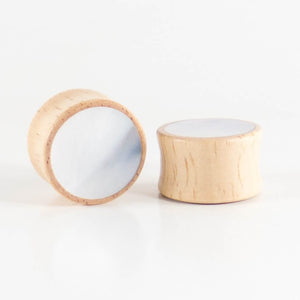 White Wood Double Flared Plugs with Mother of Pearl Inlay
