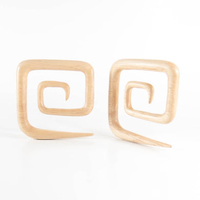 White Wood , Square Spiral Earrings