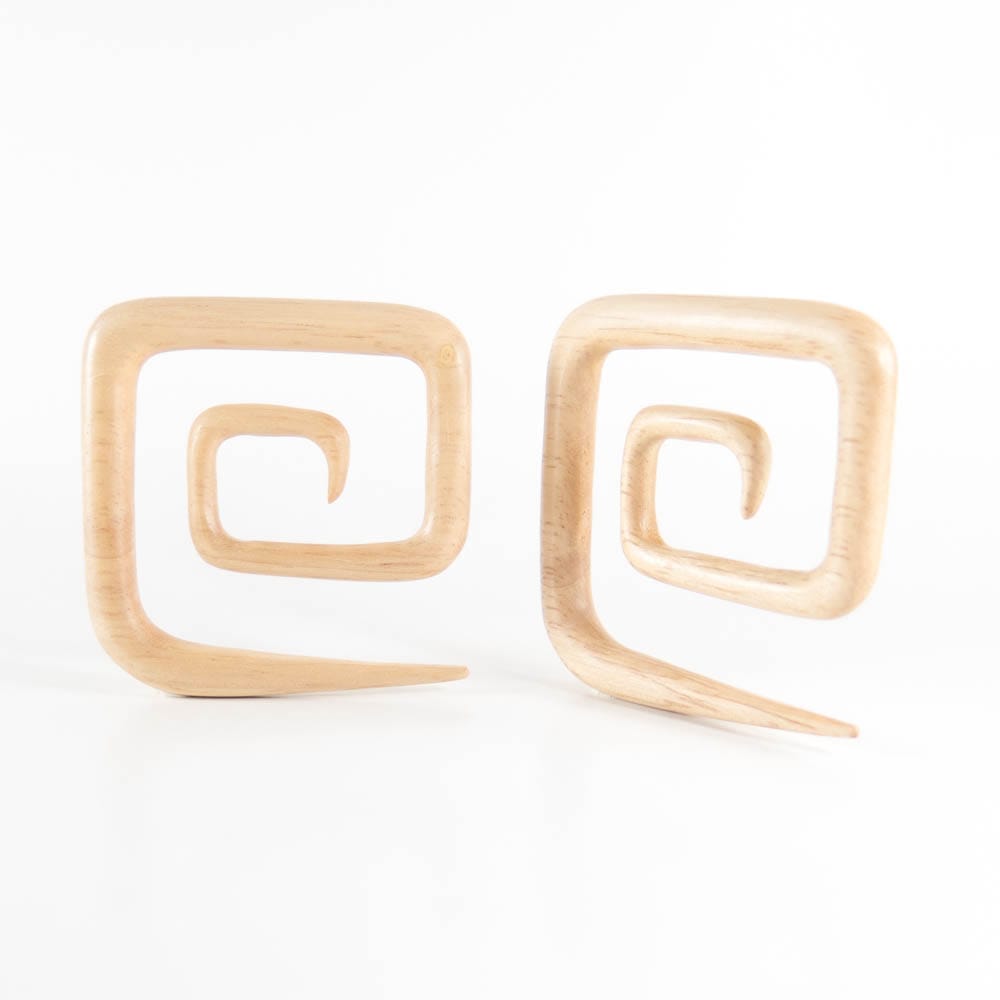 White Wood , Square Spiral Earrings