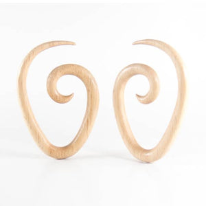 White Wood , Teardrop Spiral Earrings