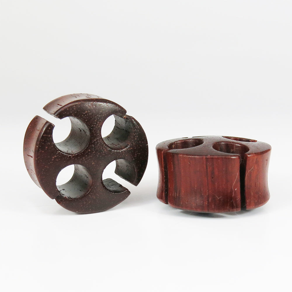 Red Wood Black Wood Double Flared Round Tunnels with Four Holes.